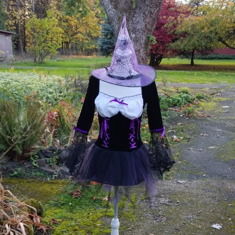 MUSIC LEGS Witch Black/Purple Costume & Hat sz S/M